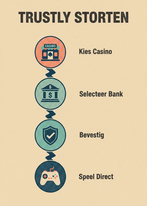 Trustly storten bij online casino buitenlandse: kies casino, selecteer bank, bevestig en speel direct als processtroom.