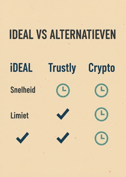 iDEAL versus alternatieven bij buitenlands casino: iDEAL, Trustly en crypto vergeleken op snelheid en limiet.