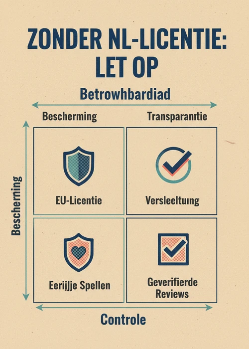 Buitenlands casino zonder NL-licentie: let op EU-licentie, versleuteling, eerlijke spellen en geverifieerde reviews als kwadrant.
